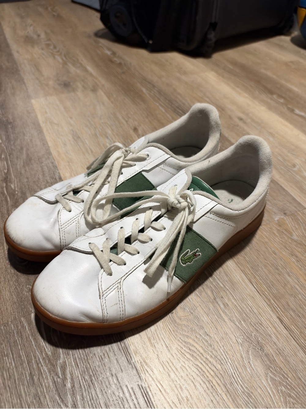 Lacoste White Leather Sneakers with Green Side Panel
